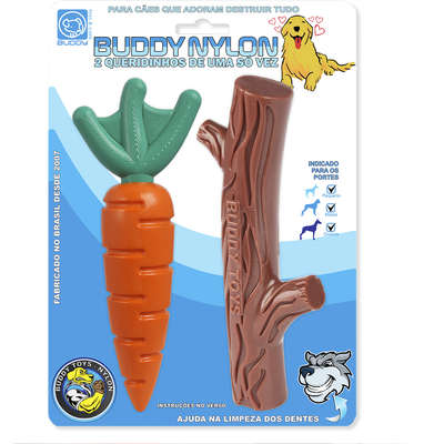 Brinquedo Buddy Toys Nylon Kit Queridinhos Cenoura e Graveto para Cães - Imagem 4